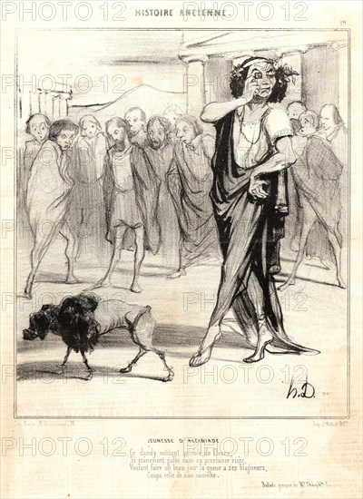 Honoré Daumier (French, 1808 - 1879). Jeunesse d'Alcibiade, 1842. From Histoire Ancienne. Lithograph on wove newsprint paper. Image: 234 mm x 200 mm (9.21 in. x 7.87 in.) (sheet dimensions are irregular). Third of three states.