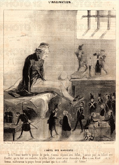 Honoré Daumier (French, 1808 - 1879). L'HÃ´tel des Haricots, 1843. From L'Imagination. Lithograph on wove newsprint paper. Image: 236 mm x 203 mm (9.29 in. x 7.99 in.). Second of two states.