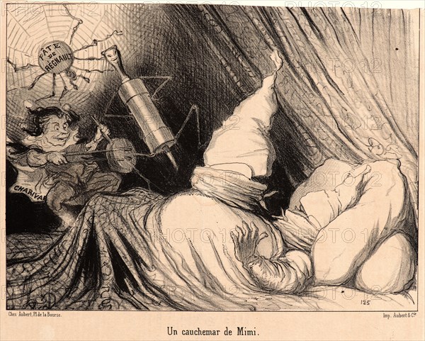 Honoré Daumier (French, 1808 - 1879). Un Cauchemar de Mimi, 1850. From Actualités. Lithograph on wove newsprint paper. Image: 202 mm x 273 mm (7.95 in. x 10.75 in.). Second of two states.