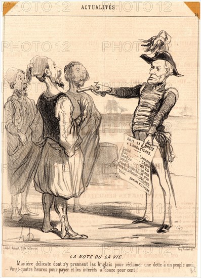 Honoré Daumier (French, 1808 - 1879). La Note ou la Vie, 1850. From Actualités. Lithograph on wove newsprint paper. Image: 248 mm x 209 mm (9.76 in. x 8.23 in.). Second of two states.
