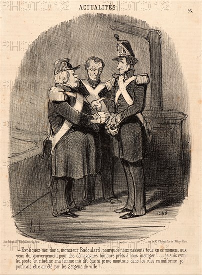 Honoré Daumier (French, 1808 - 1879). Expliquez-moi-donc, monsieur Badoulard..., 1851. From Actualités. Lithograph on wove newsprint paper. Image: 262 mm x 208 mm (10.31 in. x 8.19 in.). Second of two states.