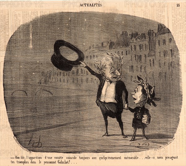 Honoré Daumier (French, 1808 - 1879). Mon fils, l'apparition d'une comÃ¨te..., 1853. From Actualités. Lithograph on wove newsprint paper. Image: 208 mm x 262 mm (8.19 in. x 10.31 in.). Third of three states.