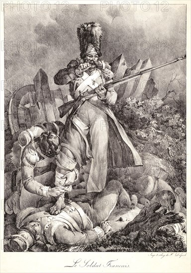 Nicolas Toussaint Charlet (French, 1792 - 1845). The French Soldier (Le Soldat FranÃ§ais), ca. 1818. Lithograph on wove paper. Image: 456 mm x 336 mm (17.95 in. x 13.23 in.).