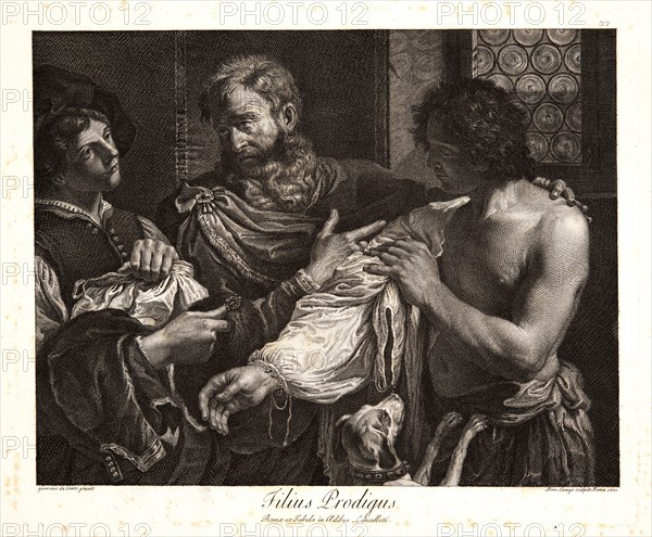 Domenico Cunego (Italian, 1727-1803) after Guercino (aka Giovanni Francesco Barbieri, Italian, 1591-1666). Prodigal Son (Filius Prodigus), 1770. Engraving on laid paper. Plate: 265 mm x 321 mm (10.43 in. x 12.64 in.).