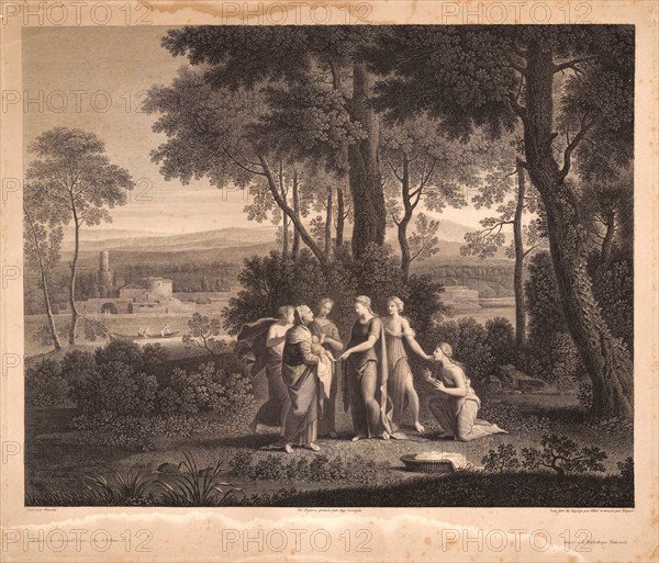 Nicolas Poussin (French, 1594 - 1665). Untitled (Moses and Pharoah's daughter), 19th century. Etching and engraving. Plate: 359 mm x 458 mm (14.13 in. x 18.03 in.).