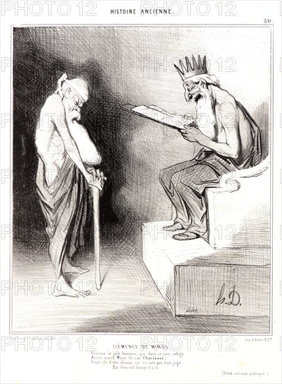 Honoré Daumier (French, 1808 - 1879). Clémence de Minos, 1843. From Histoire Ancienne. Lithograph on white wove paper. Image: 237 mm x 201 mm (9.33 in. x 7.91 in.). Third of three states.