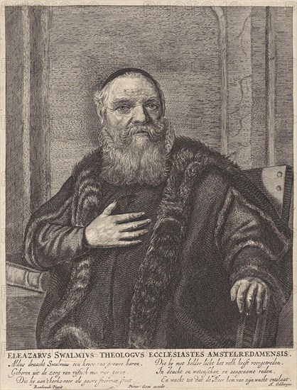 Portrait of Eleazar Swalmius left, print maker: Anonymous, Jonas Suyderhoef, Rembrandt Harmensz. van Rijn, 1657 - 1675