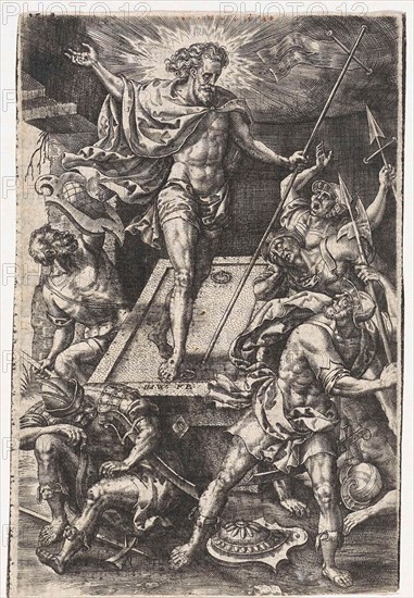 Resurrection of Christ, print maker: Johannes Wierix, Pieter van der Borcht I, 1573