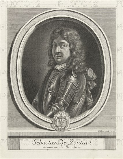 Portrait of Sébastien de Pontaut, Gerard Edelinck, Lodewijk XIV (King of France), 1666 - 1707
