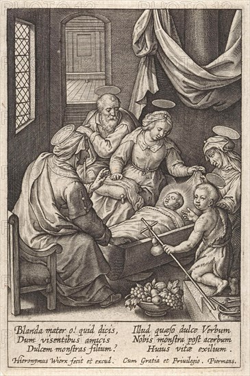 Christ child sleeps in the crib, Hieronymus Wierix, 1563 - before 1619