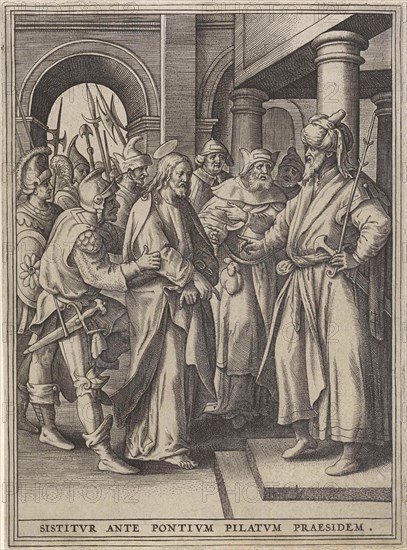 Christ before Pilate, Hieronymus Wierix, Maerten de Vos, Hans van Luyck, 1563 - before 1586