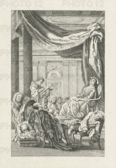 Dormant figures under a canopy, Jacob Folkema, 1702 - 1767