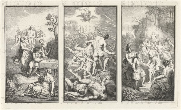 Mythological and allegorical scenes about the inspiration of the playwright Paul Scarron, Jacob Folkema, Louis Fabritius Dubourg, 1703 - 1767