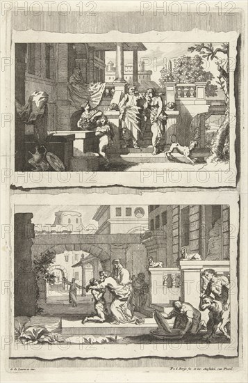 Expulsion of Hagar and Ishmael and the return of the prodigal son, Pieter van den Berge, 1694 - 1737