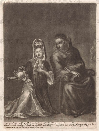 Confession of young woman, Pieter Schenk (I), Marcellus Laroon, 1670-1713