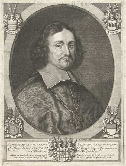 Portrait of Ferdinand Furstenberg, Prince Bishop of Paderborn, Abraham Bloteling, Baron von FÃ¼rstenberg Theodor Caspar, 1669 - 1672