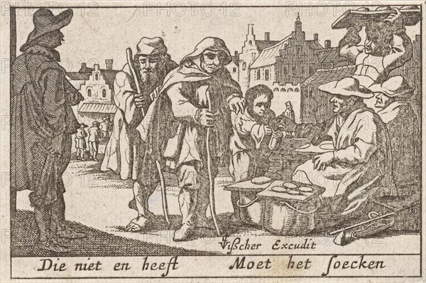 Beggars receiving alms, Pieter Hendricksz. Schut, Claes Jansz. Visscher (II), 1628 - 1650