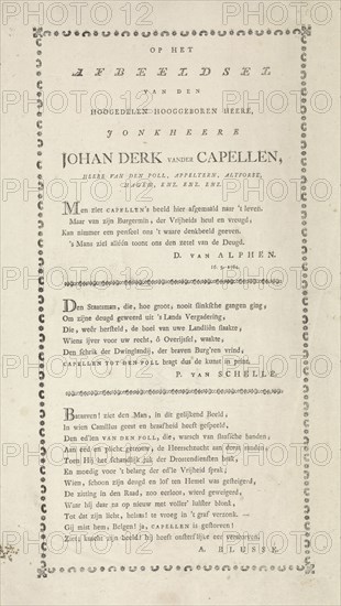 Four odes to the politician Joan Derk van der Capellen tot den Pol, Jan de Kruyff 1753-1821, Daniel van Alphen, Pieter van Schelle, 1787