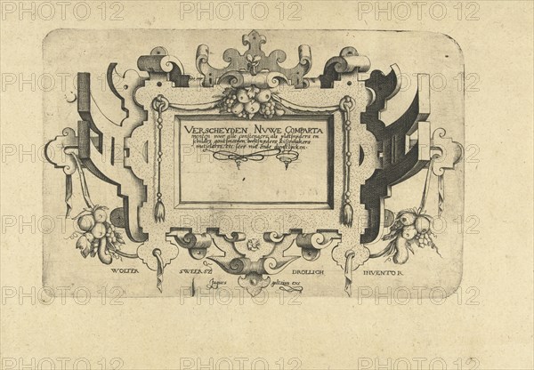 Title Sheet with fruit bunches, Jacob Goltzius (II), Wolter Sweersz Drollich, 1584 - 1630
