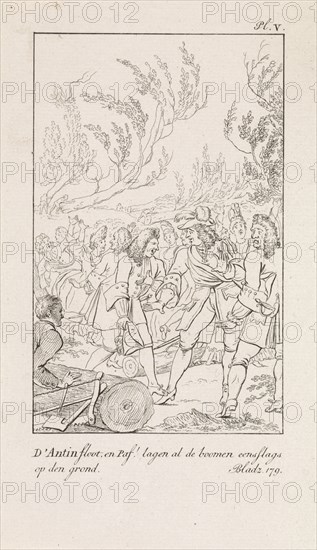 Company in a forest near felled trees, DaniÃ«l Veelwaard (I), Jacob Smies, FranÃ§ois Bohn, 1802 - 1809