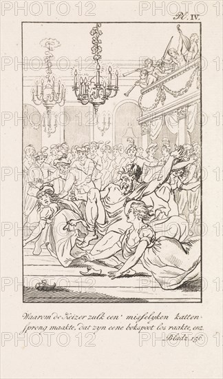 Man with the appearance of the devil in a ballroom, Daniel Veelwaard I, Jacob Smies, Francois Bohn, 1802-1809