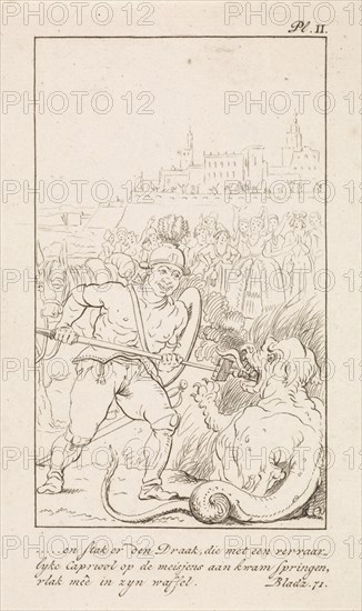 Man holds a dragon down, DaniÃ«l Veelwaard (I), Jacob Smies, FranÃ§ois Bohn, 1802 - 1809