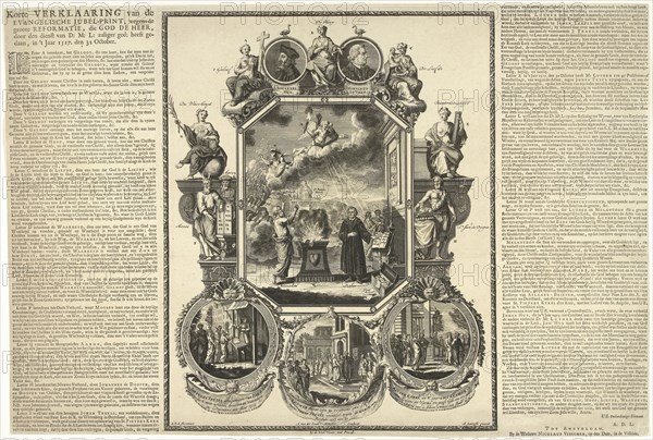 Evangelical Jubilee print of the second centenary of the Reformation, 1717, print maker: Adolf van der Laan, Abraham Lairesse I de, 1717