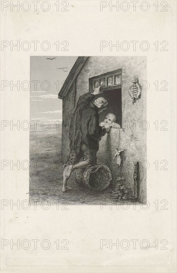 Conversation between a fisherman and a child, Johann Heinrich Maria Hubert Rennefeld, 1855 - 1877