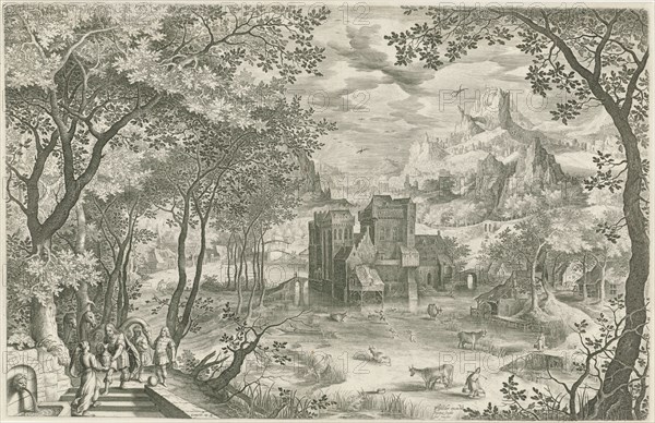 Rebecca and Eliezer at the well, Jan van Londerseel, David Vinckboons, Claes Jansz. Visscher (II), 1601 - 1652