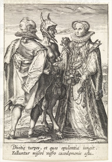 Marriage of wealth closed by the devil, Jan Saenredam, Anonymous, Hendrick Goltzius, 1575 - 1657