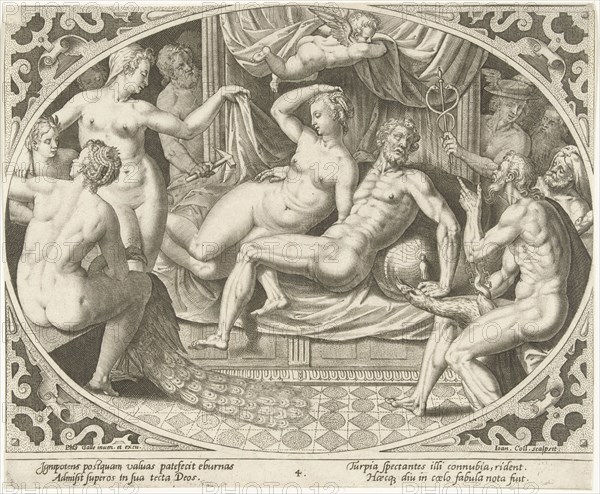 Venus and Mars caught in adultery, Jan Collaert (II), Philips Galle, 1576 - 1628