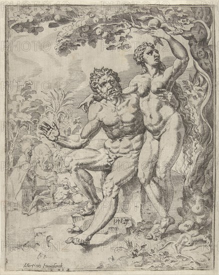 Adam and Eve picking the forbidden fruit, possible Dirck Volckertsz Coornhert, 1548