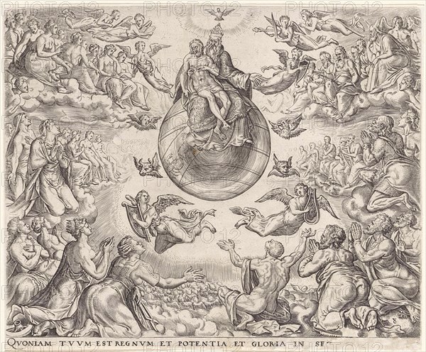 Adoration of the Trinity, Johannes Wierix, Maarten van Heemskerck, Philips Galle, 1569 - 1573