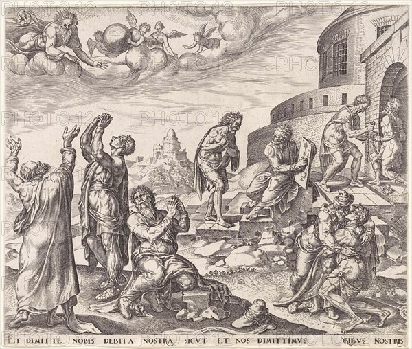 Forgive us our debts, as we also have forgiven our debtors, Johannes Wierix, Maarten van Heemskerck, Philips Galle, 1569 - 1573