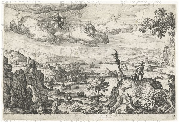 Jupiter in his car and another God, anoniem Hans Bol, ca. 1550 - ca. 1650