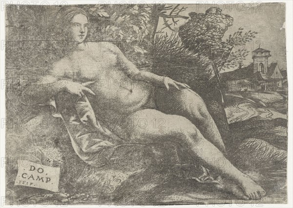 Reclining Venus in landscape, Domenico Campagnola, 1517