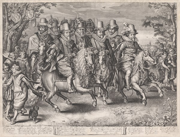 Equestrian procession of the six princes of the House of Orange-Nassau, Willem Jacobsz. Delff, Jan Pietersz. van de Venne, Staten-Generaal, 1621