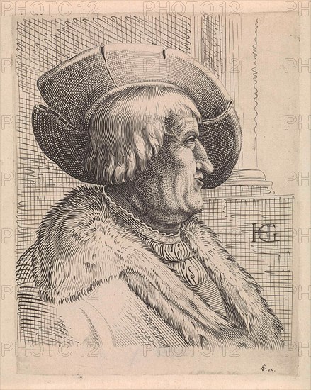 Portrait of an old man in profile with hat, print maker: Anonymous, Hendrick Goltzius, Claes Jansz. Visscher II, 1601 - 1652