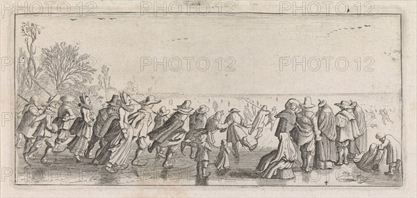 Skaters on the ice, Jan van de Velde (II), Cornelis Willemsz Blaeu-Laken, 1627