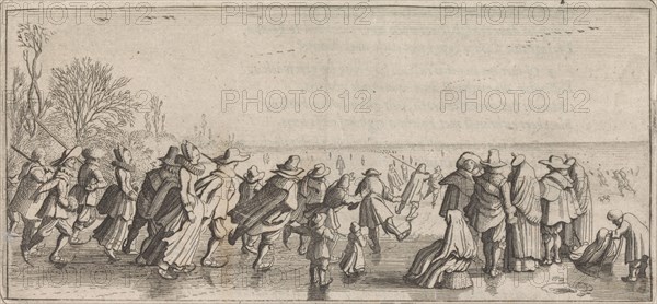 Skaters on the ice, Jan van de Velde (II), Cornelis Willemsz Blaeu-Laken, 1627