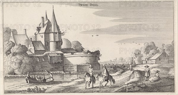 Figures at a castle in a river landscape, Jan van de Velde (II), 1639-1641