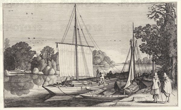 Turf Boats along a quay, Jan van de Velde (II), 1603 - 1641