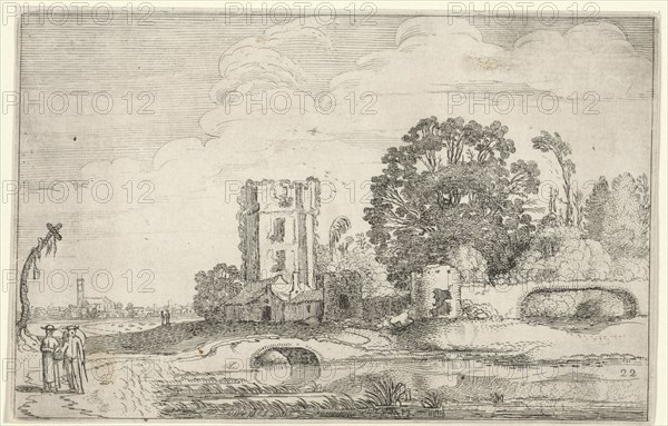 Landscape with the tower of the Huis ter Kleef, Haarlem, The Netherlands, Jan van de Velde (II), 1616