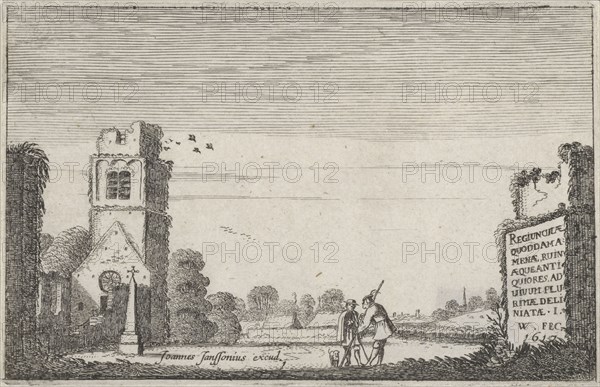 Two figures in a ruined church, Jan van de Velde II, Johannes Janssonius, 1617