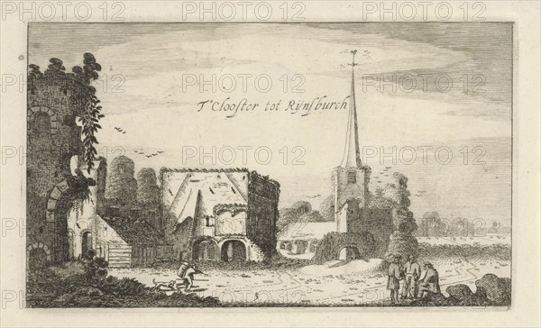 View of the ruins of the Abbey of Rijnsburg, The Netherlands, print maker: Jan van de Velde II, Robert de Baudous, 1616