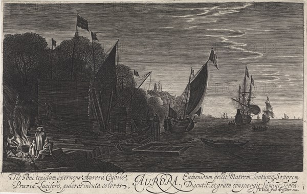 Seascape with ships: dawn, Jan van de Velde (II), Claes Jansz. Visscher (II), 1603 - 1651