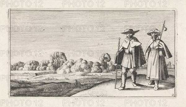 Two pilgrims in a landscape, Jan van de Velde (II), Anonymous, Claes Jansz. Visscher (II), 1603 - 1652