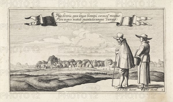landscape with a peasant couple, Jan van de Velde (II), Anonymous, Claes Jansz. Visscher (II), 1603 - 1652