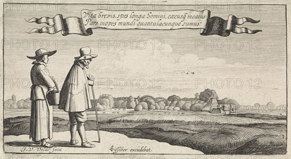 landscape with a peasant couple, Jan van de Velde (II), Claes Jansz. Visscher (II), 1603 - 1652