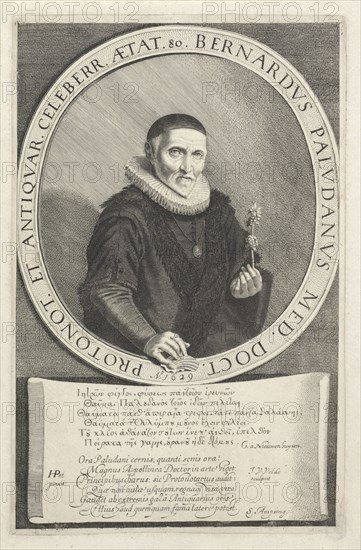 Portrait Bernard Paludanus, print maker: Jan van de Velde II, Hendrik Gerritsz. Pot, G. Ã  Nieuwenhuysen, 1629